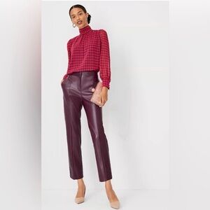 Ann Taylor Eva Curvy Burgundy Cropped High Rise Faux Leather Pants